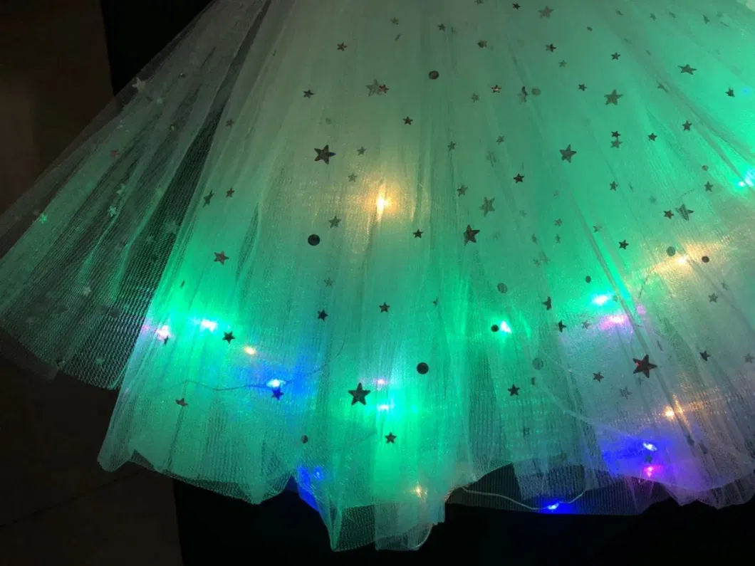 Abckids Children′ S Sequin Pommel Skirt Tutu Skirt Luminous Half Mesh Gauze LED Dancing Stars Girl Skirt